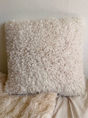 Plush Curly Faux Shearling Throw Pillow - Cream